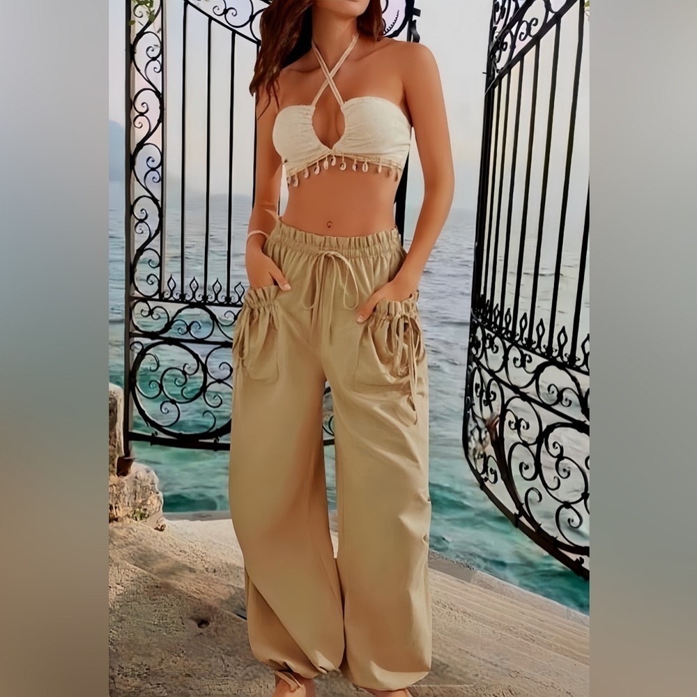 Bohemian Cotton Loose Fit Cargo High Waist Oversized Lantern Pants